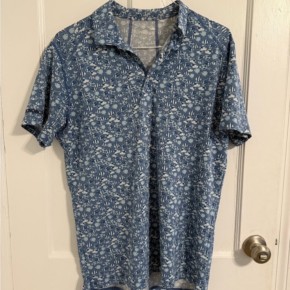 Bonobos Blue and White Fish Pattern Polo Shirt